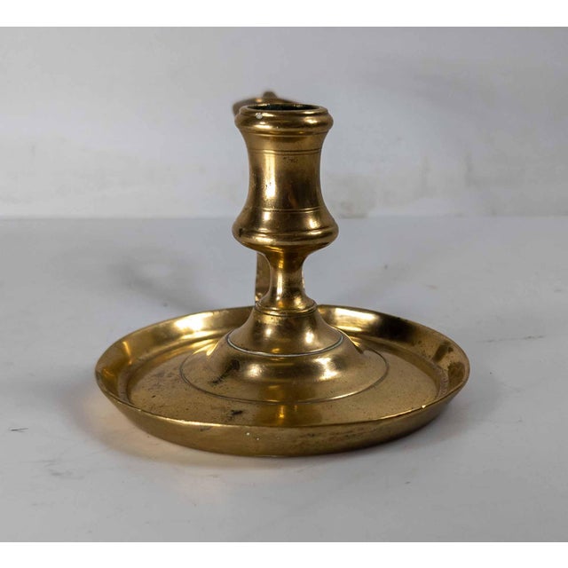 18th Century 18th Century French or Flemish Brass Frying Pan Skillet Chamber Candlestick For Sale - Image 5 of 14