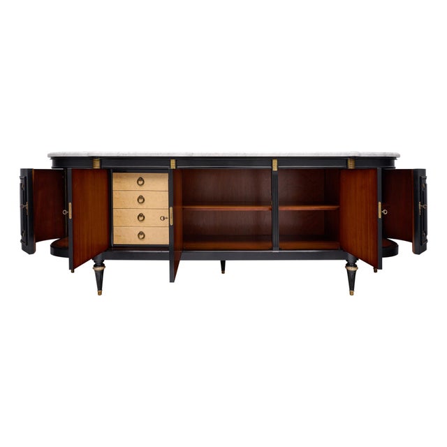 French Early 20th Century French Louis XVI Mahogany Enfilade Buffet With Carrara Marble For Sale - Image 3 of 9