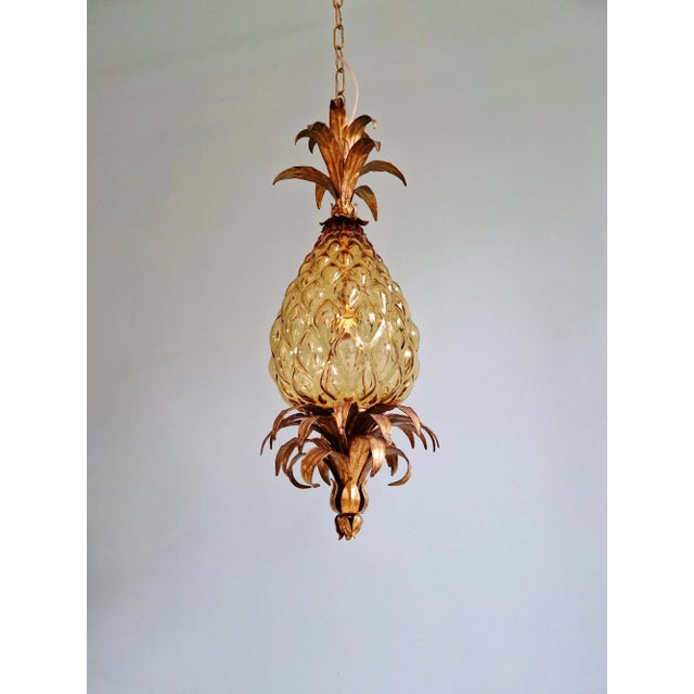 Pineapple Pendant Light in Gold Metal and Amber Glass, Italy, 1960 For Sale - Image 16 of 17