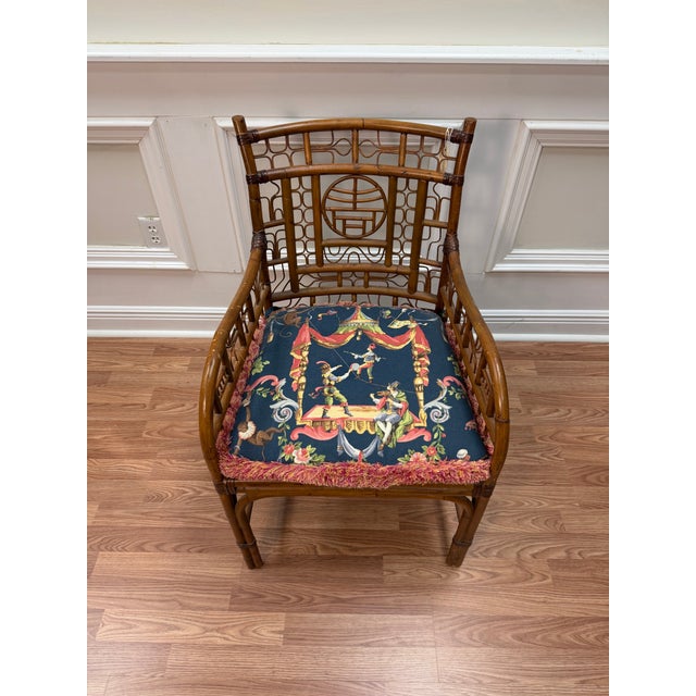 Chinoiserie Late 20th Century Century Furniture Brighton Pavilion Fretwork Bamboo Armchair For Sale - Image 3 of 8