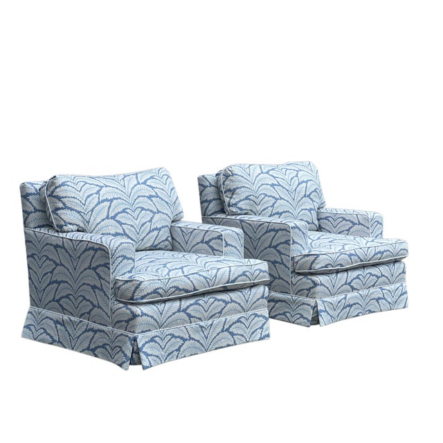 Pair of Baker Furniture Company Club Chairs in Brunschwig & Fils For Sale - Image 12 of 18