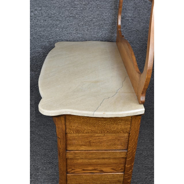 Antique Serpentine Marble Top Tiger Oak Dresser Entry Washstand For Sale - Image 10 of 12