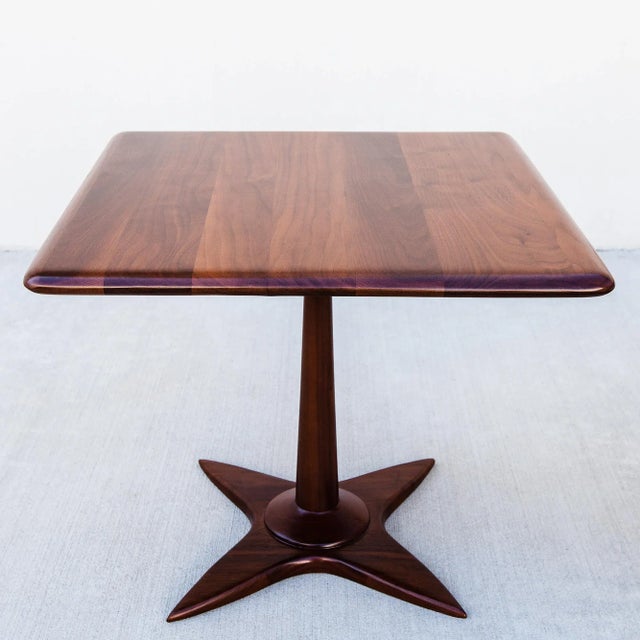 1960s 1960s Pair of Restored Mid Century Modern Solid Walnut Side Tables on Sculpted Base For Sale - Image 5 of 12