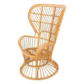 Rattan and Bamboo Wingback Armchair Attributed to Gio Ponti, 1970s to 1980s For Sale