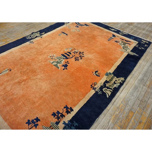 1920s 1920s Orange Medallion Scene Antique Chinese Art Deco Carpet 6 'X 8'6" Knotted Wool Rug For Sale - Image 5 of 15