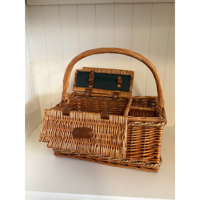 Vintage Wicker Picnic Basket and Wine Carrier For Sale - Image 13 of 13