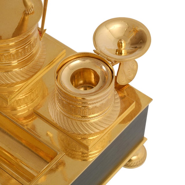 Writing Set France, circa 1850 Black patinated bronze, partially gilded, depicting the goddess Psyche. Height 33 cm, width...