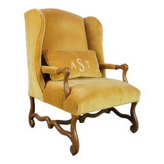 Century Furniture Old World Maple Suede Wingback Club Library Arm Chair For Sale