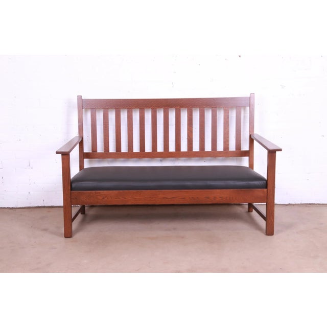 Limbert Mission Oak Arts & Crafts Open Arm Sofa or Settee, Fully Restored For Sale - Image 13 of 13