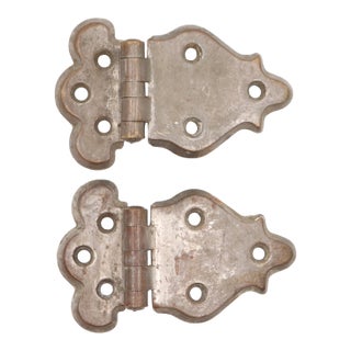 Pair of Vintage Nickeled Brass Ice Box Hinges For Sale