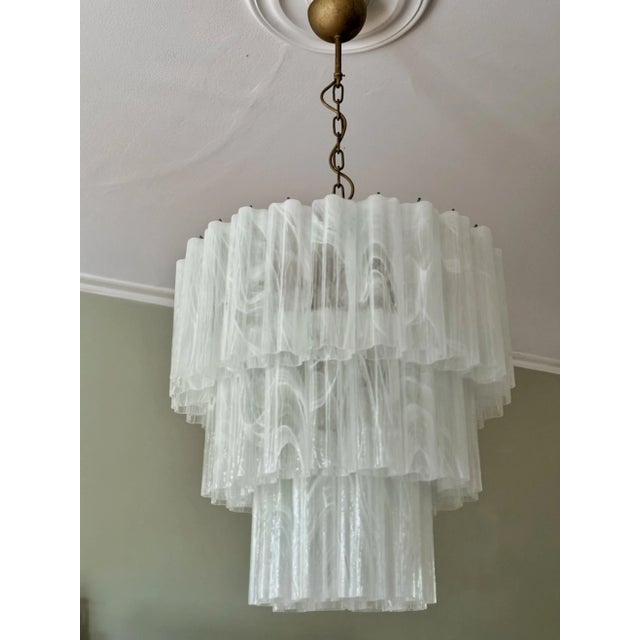 Large White Swirled Murano Chandelier with Marbled Pattern For Sale - Image 15 of 15