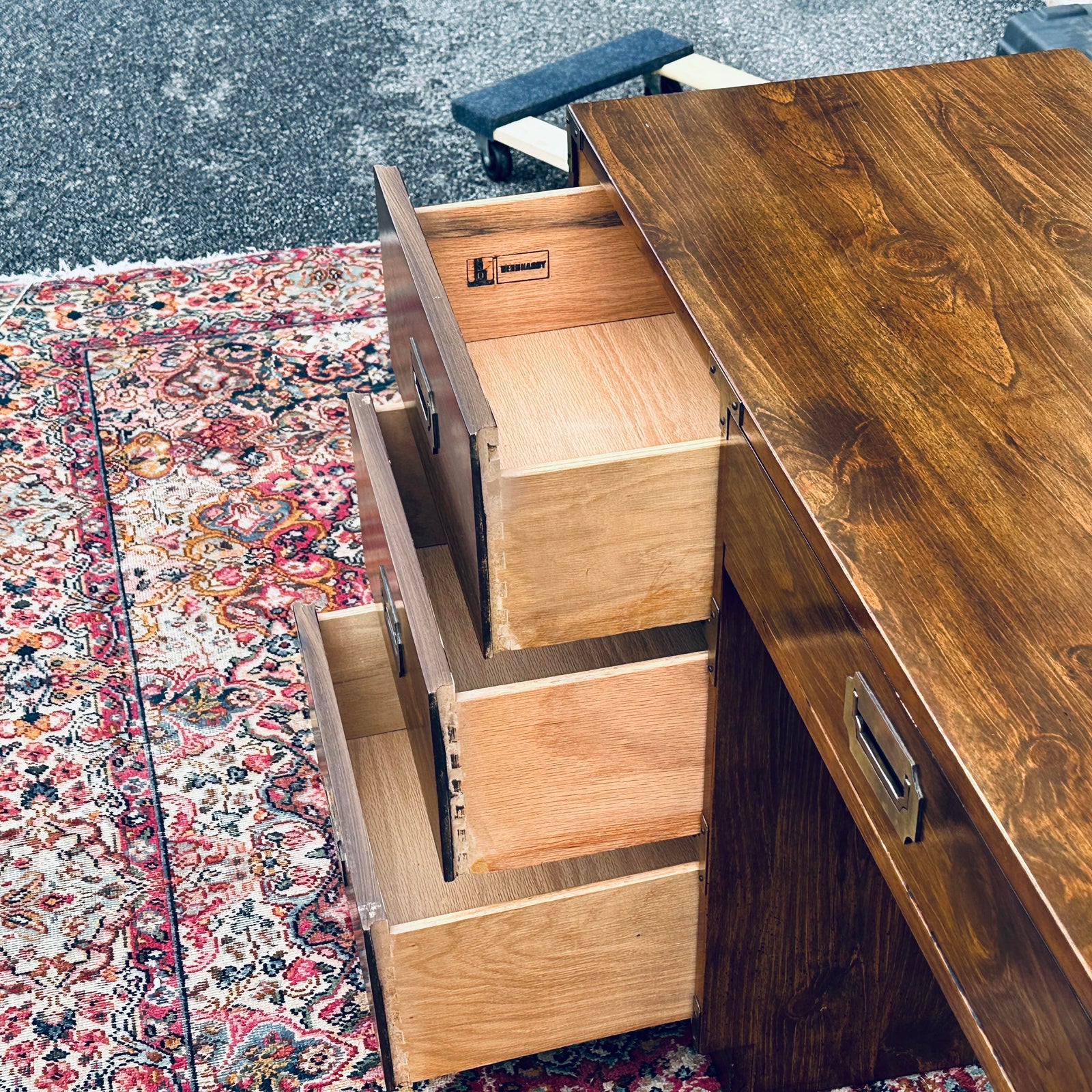 Vintage Bernhardt Campaigner Campaign Style Writing Desk | Chairish