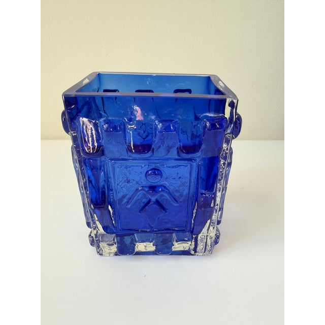 Cobalt Blue Pressed Glass Vase by Josef Schott for Smålandshyttan, Sweden, 1960s For Sale - Image 6 of 18