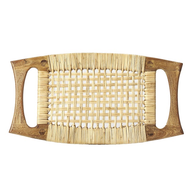 Coastal Tristan Natural Wood & Rattan Stool, Light Brown For Sale - Image 3 of 4