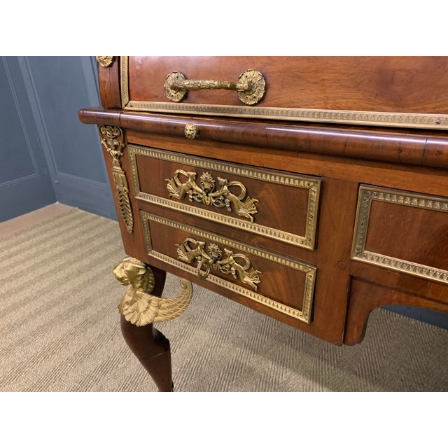 Wood Large Antique French Empire Flame Mahogany Cylinder Desk, 1850 For Sale - Image 7 of 18