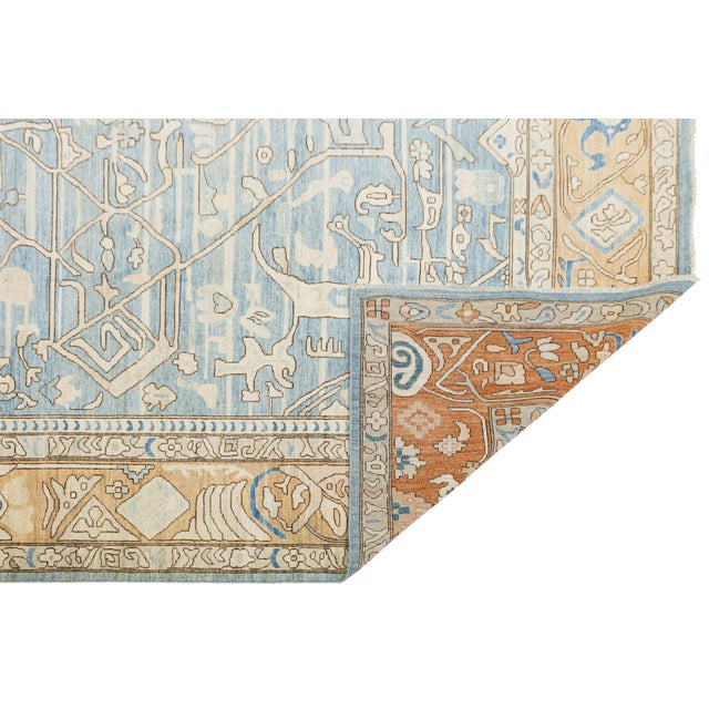 Turkish Contemporary Geometric Turkish-Inspired Wool Rug in Soft Blue and Beige 12x12 For Sale - Image 3 of 11