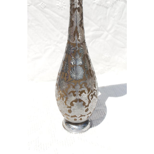 1970s Tall Etched Silver-Tone Vase From India For Sale - Image 4 of 9