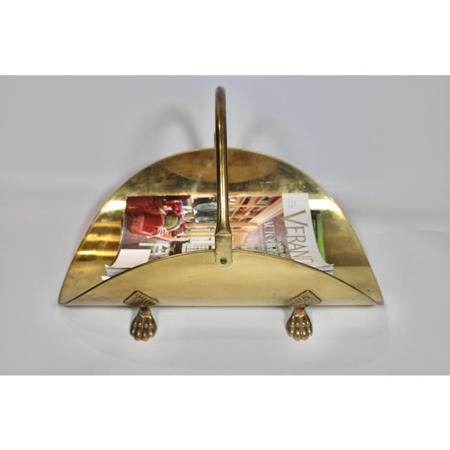 Hollywood Regency Brass Magazine Stand / Log Bin For Sale - Image 9 of 10