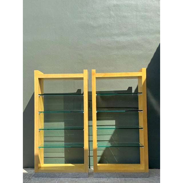 Wood Vintage Maple and Chrome Etagere After Karl Springer - A Pair For Sale - Image 7 of 13