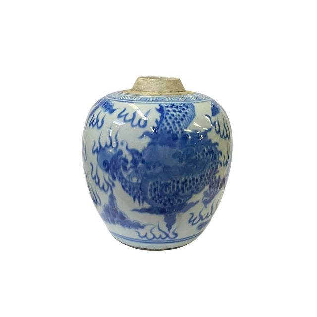 2020s Oriental Handpaint Dragon Small Blue White Porcelain Ginger Jar For Sale - Image 5 of 5