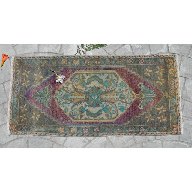 Textile Hand Knotted Small Oushak Rug Faded Mini Rug Mat - 1'8" X 3'6" For Sale - Image 7 of 7