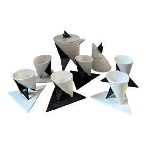 1990s Memphis Milano Style Black and White Coffee Set by Taruschio