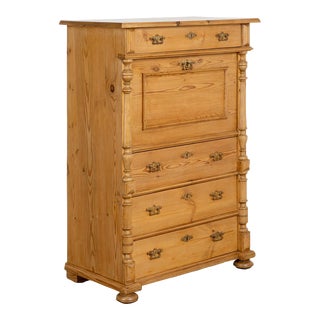 Antique Tall Pine Secretary Chest of Drawers, Sweden Circa 1880 For Sale
