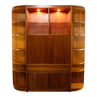 Mid to Late 20th Century Scandinavian Modern Teak Lighted Bookcase Display or Entertainment Cabinet For Sale