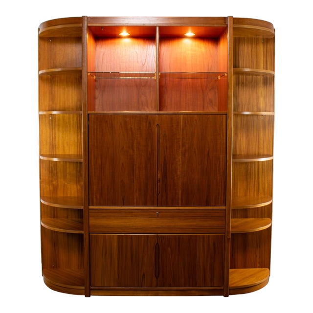 Mid to Late 20th Century Scandinavian Modern Teak Lighted Bookcase Display or Entertainment Cabinet For Sale