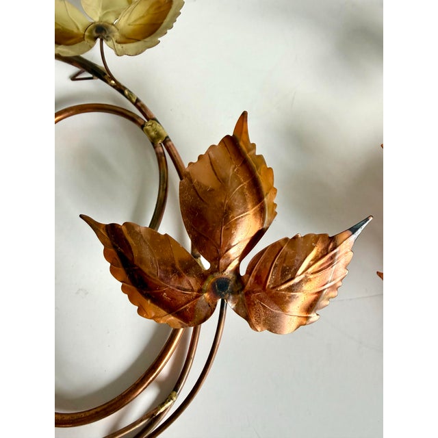 Curtis Jere Pair of Vintage Italian Tole Vine Wall Sculptures in Copper & Gold For Sale - Image 4 of 10