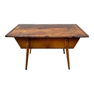 19th Century Antique Primitive American Yellow Pine Dough Box on Turned Legs Console Table