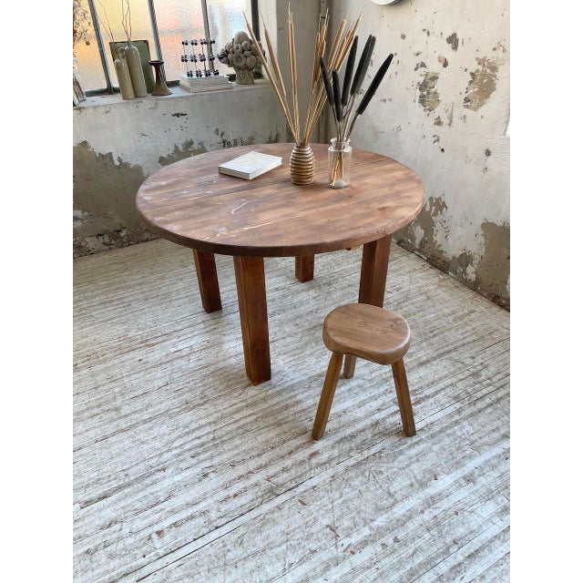 Wood Round Pine Table with Extensions, 1950s For Sale - Image 7 of 18