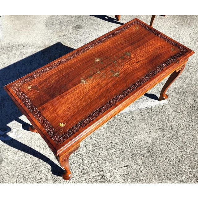 Mid Century Anglo Indian Walnut Coffee & Side Tables 3 Piece Set For Sale - Image 10 of 18