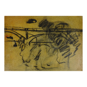 Mid 20th Century Plein Air River Bridge Study in Yellow and Black Painting