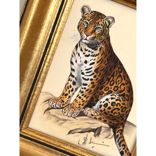 Realism Original Hand-Painted Cheetah Painting in a Vintage Italian Frame For Sale - Image 3 of 5