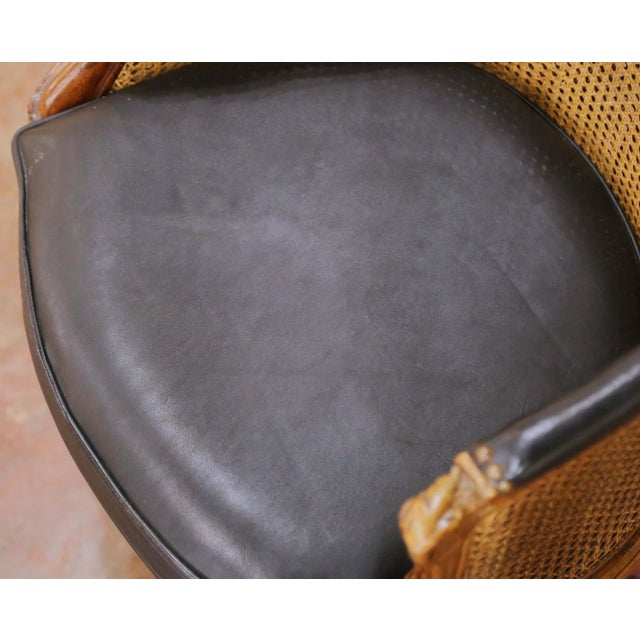19th Century French Louis XV Walnut Double Caned Armchair With Leather Cushion For Sale In Dallas - Image 6 of 11