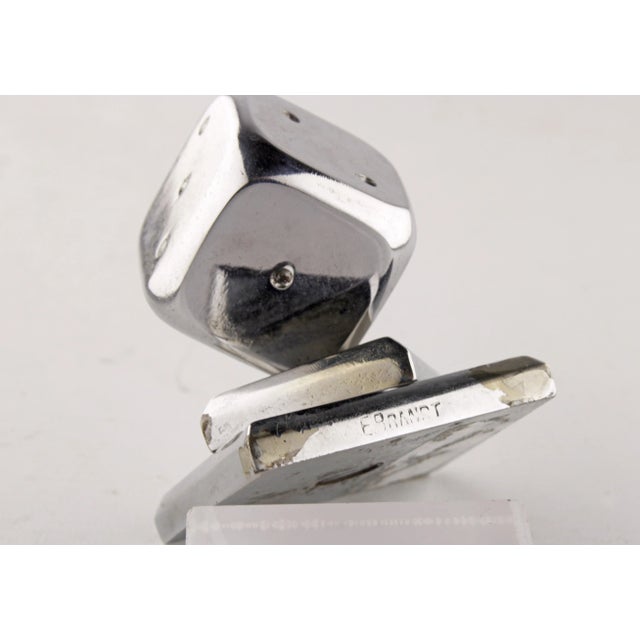 Metal Early 20th Century Art Déco Fench Polished Silvered Bronze Balancing Dice Paperweight by Edgar Brandt For Sale - Image 7 of 7