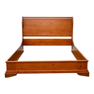 Vintage King Size Pine Transitional Style Sleigh Bed For Sale