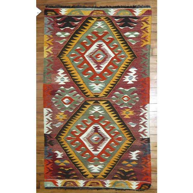 Tribal Mid-20th Century Hand Knotted Geometric Colorful Turkish Kilim - 2'6" x 4'4" For Sale - Image 4 of 5