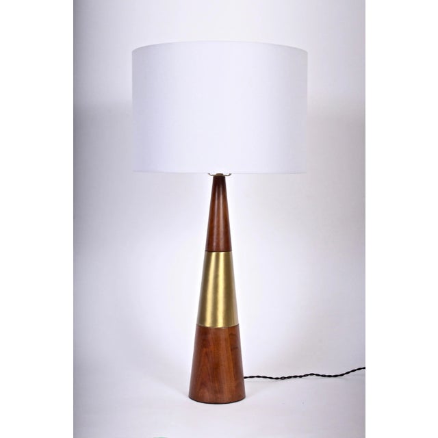 1950s Tall Tony Paul for Westwood Swedish Brass & Solid Walnut Table Lamp For Sale - Image 10 of 11