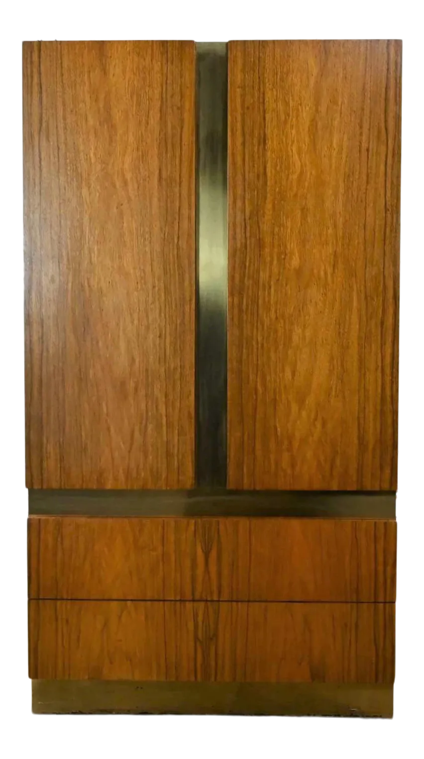Vintage Modern Rosewood & Brass Plate Wardrobe or Chifforobe by