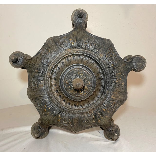 Metal Antique Ornate Neoclassical Heavy Cast Iron 5 Arm Hanging Fixture Chandelier For Sale - Image 7 of 18