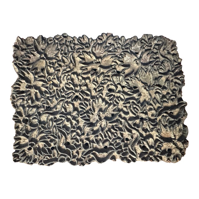 Vintage Indian Hand-Carved Wooden Block Stamp, Art Decor For Sale