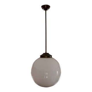 Large White Glass Pendant Light With Antique Brass Fittings For Sale