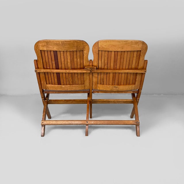 1930s Italian Art Deco 2-Seater Folding Bench in Wood, 1930s For Sale - Image 5 of 18