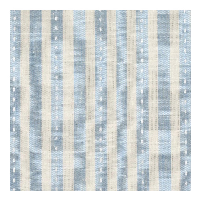 Sample - Schumacher Mathis Ticking Stripe Fabric in Sky For Sale