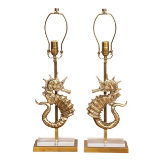 Bespoke Seahorse Bronze Table Lamps - A Pair For Sale