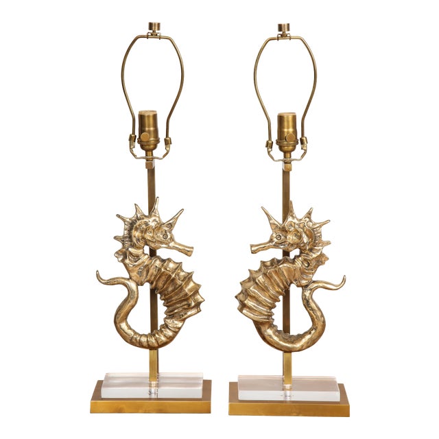 Bespoke Seahorse Bronze Table Lamps - A Pair For Sale