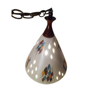 Mid-Century Modern Ceramic & Wood Swag Light For Sale