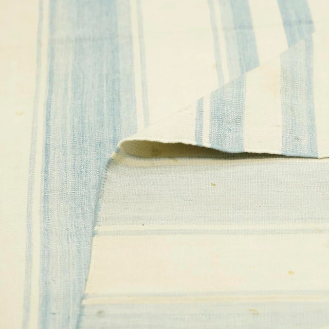 1950s Vintage Dhurrie Rug With Blue and Cream Stripes | Rug & Kilim For Sale - Image 5 of 5